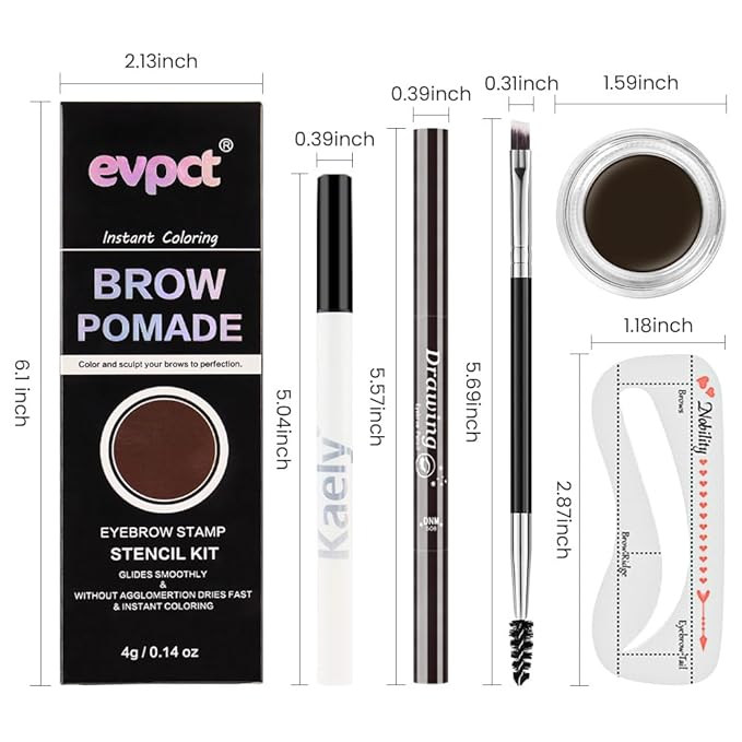 evpct Eyebrow Stencils Kit for Women Shaping, Eyebrow Shaper Makeup Kit, Eye Brow Stencil Shaper Tinting kits for Women, with Eyeliner, Eyebrows Pencil, Pomade, Brush and 10 Stencils, Kit-01# EBONY-Velvo Beauty