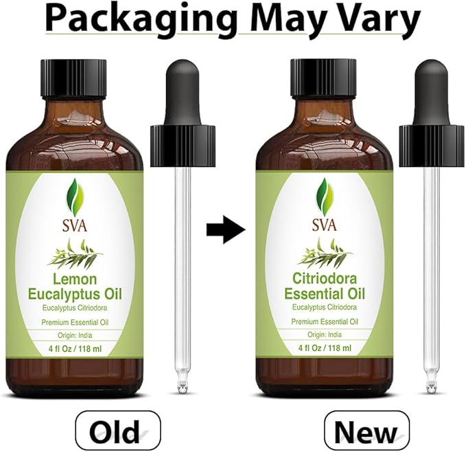 SVA Lemon Eucalyptus Essential Oil – 4 Fl Oz – 100% Natural Citriodora Oil - for Diffuser, Hair Care, Face, Skin Care, Aromatherapy, Scalp and Body Massage, Soap and Candle Making – with Dropper-Velvo Beauty