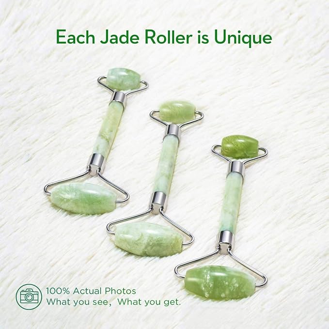 kimkoo Jade Roller and Gua Sha for Face-3 in 1 Kit with Facial Massager Tool,100% Real Natural Jade Stone Anti Aging,Face Beauty Set for Eye Anti-Wrinkle-Velvo Beauty