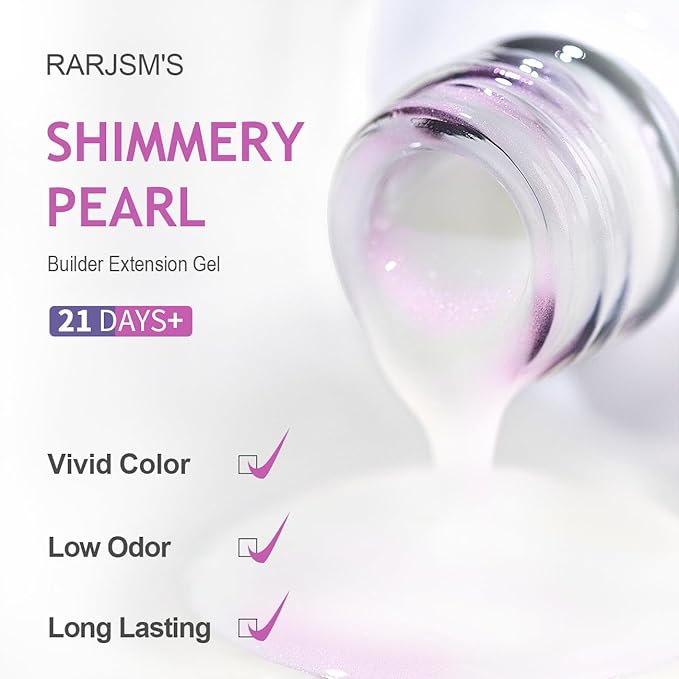 RARJSM Gel Builder Nail Polish Pearl White Purple Glitter Hard Gel in a Bottle Mermaid Shell Pearlescent Thick Extension Structure Gels for Nails 15ml Soak Off Curing Requires Salon Home DIY Use-Velvo Beauty