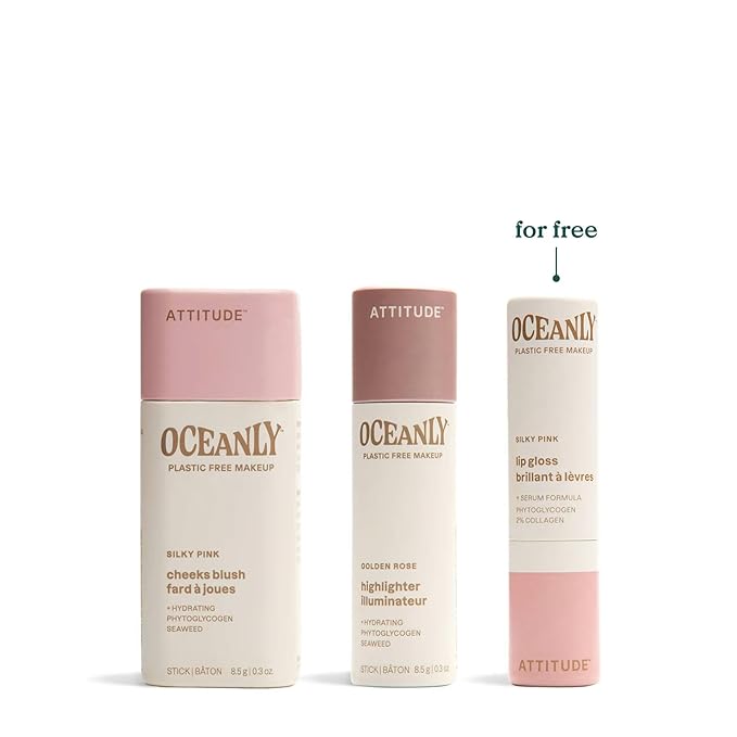 ATTITUDE Silky Pink Makeup Box Set, EWG Verified, Titanium Dioxide-Free, Plastic-free, Plant and Mineral-Based Ingredients, Vegan and Cruelty-free Beauty Products, Set of 3 Makeup Sticks-Velvo Beauty