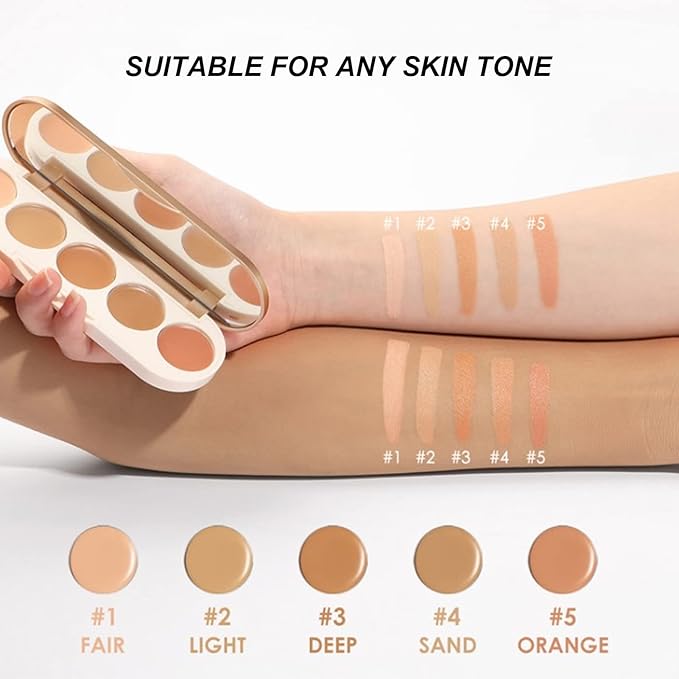 Waterproof Concealer Palette, High Coverage, Professional Long Lasting Multipurpose Bronzer Palette with 5 Colors-Velvo Beauty
