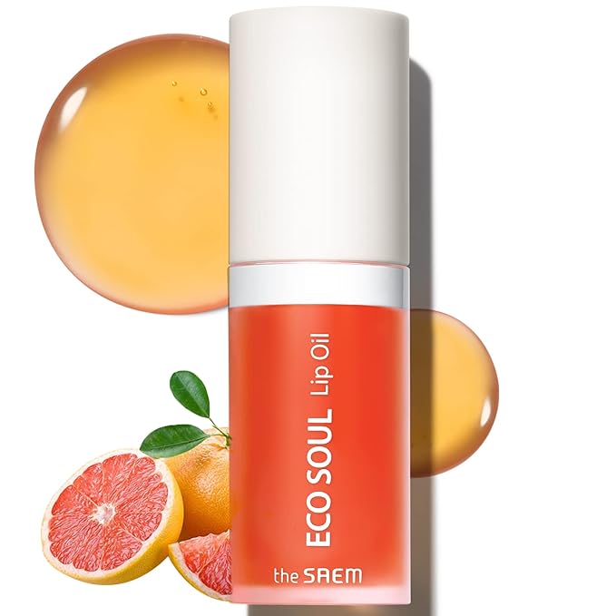 THESAEM Eco Soul Lip Oil 03 Grapefruit - Plumping & Hydrating Lip Oil to Nourish & Moisturize Lips – Grapefruit Extract & Jojoba Oil - Lips Soft & Glossy for Dry Lips, 0.21 fl.oz.-Velvo Beauty