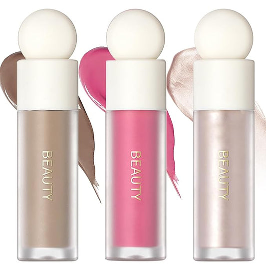 Erinde 3 Colors Liquid Highlighter Blush Contour Set, Natural Matte Face Blush Bronzer, Natural Glossy Liquid Illuminator for Face and Body, Lightweight Blendable Silky Smooth Texture, Cruelty-free-Velvo Beauty