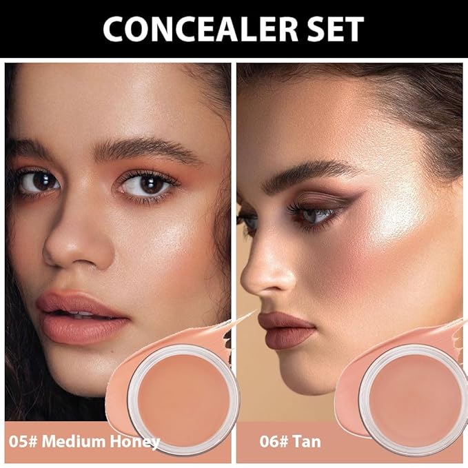 Kaely 2Pcs Pot Concealer Full Coverage Set,under Eye Brightener Concealer for Conceals Dark Circles,Waterproof Foundation Face Makeup Brush Kit,Color Correcting Concealer,05+06-Velvo Beauty