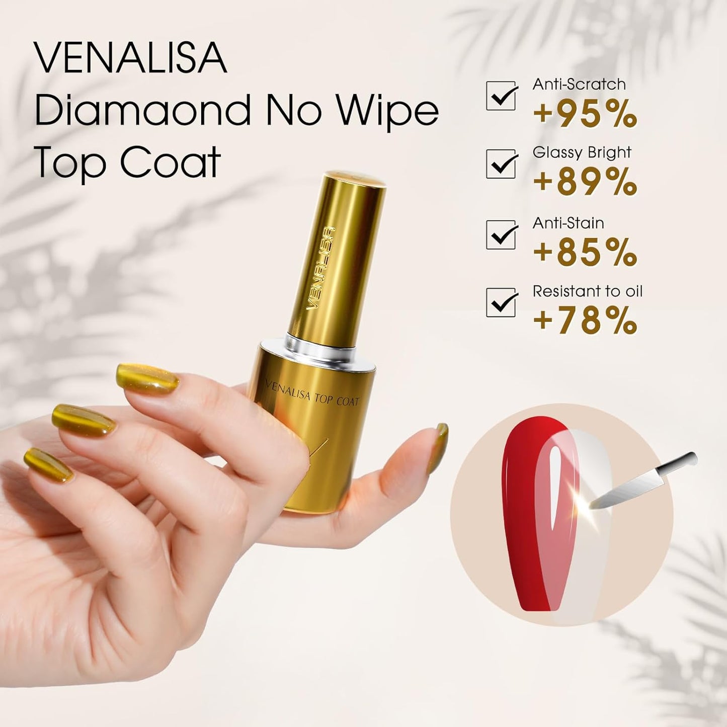VENALISA 2 Pcs No Wipe Gel Top Coat Set- High Gloss Shiny Long Lasting Top Coat Clear Gel Nail Polish Kit, Soak Off Nail Art Home and Professional Manicure-Velvo Beauty