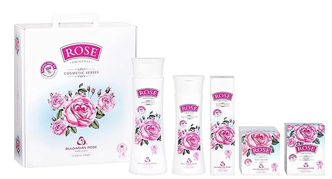 Bulgarian Rose 5 Piece Gift Set with Bulgarian Natural Rose Soap, Rose Body Wash, Rose Hand Cream, Rose Day Face Cream, Rose Micellar Water-Velvo Beauty