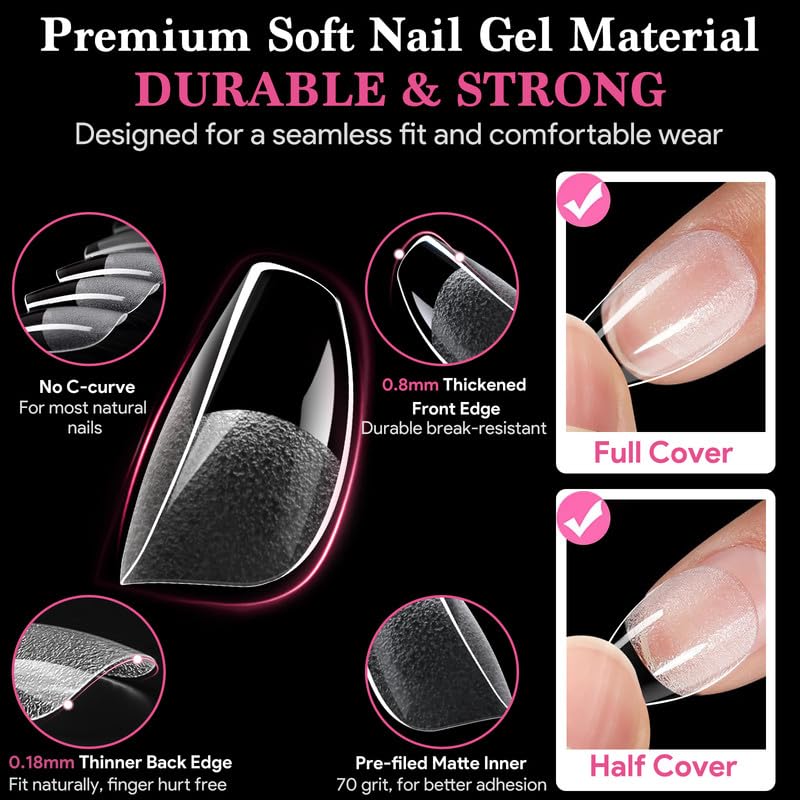 Extra Short Coffin False Nail Tips, 15 Sizes 510 PCS Clear Soft Press On Fake Nail Pre-shaped Half Matte Full Cover Gel Nail Tips Extensions Thick Long Lasting for DIY Beginners & Salon Manicure-Velvo Beauty