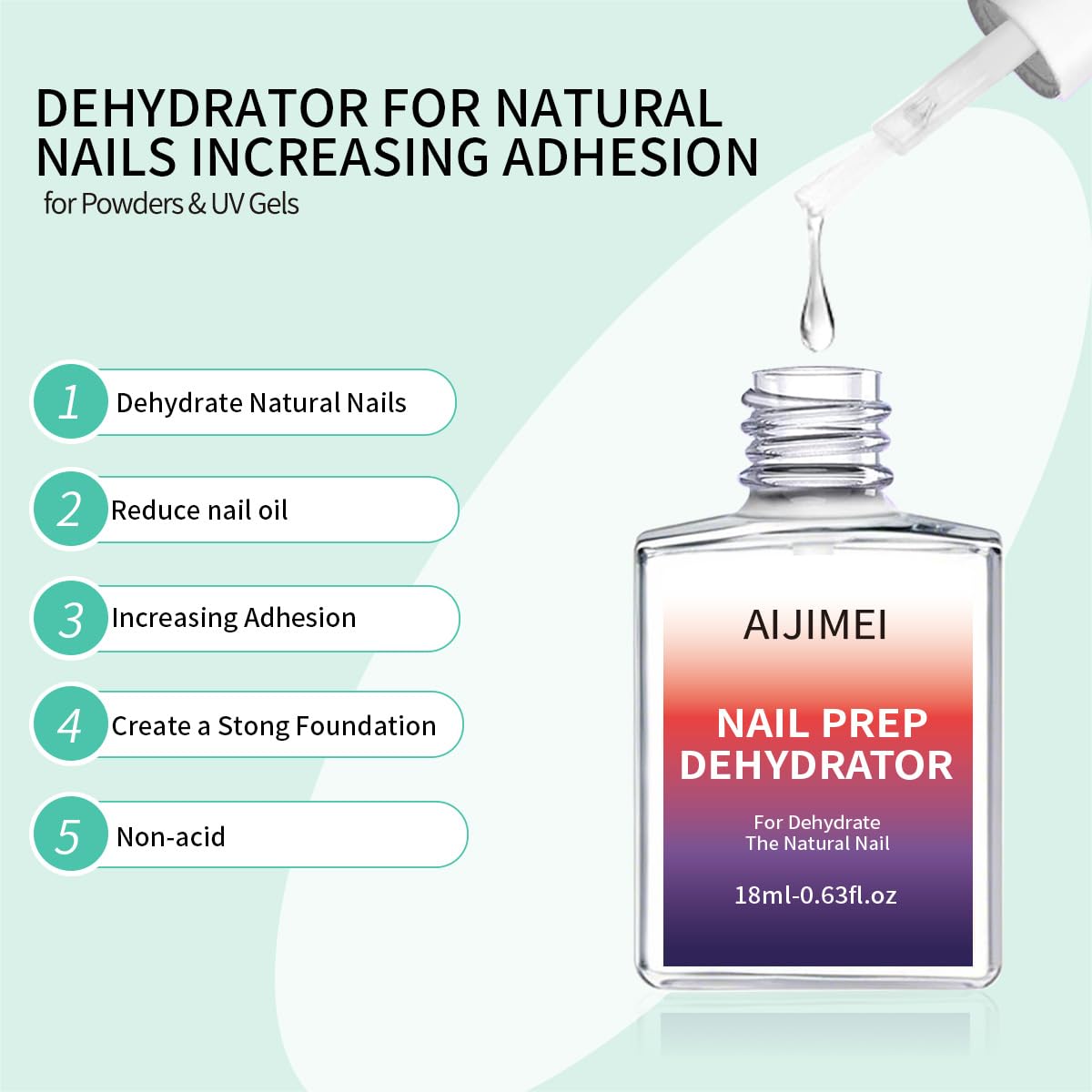 AIJIMEI Professional Natural Nail Prep Dehydration and Acid Free Primer For Acrylic False Nail Tips Bond Base Gel Nail Polish and Quick Drying Adhesive Dehydrator Set（18ml/0.63fl.oz-Velvo Beauty