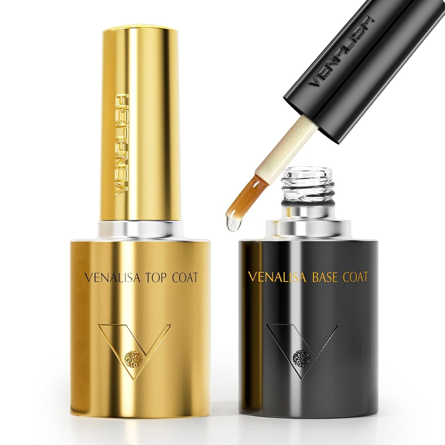 VENALISA 2 Pcs No Wipe Gel Top Coat and Base Coat Set- High Gloss Shiny Base Top Coat Gel Nail Polish Kit, Soak Off Nail Art Home and Professional Manicure-Velvo Beauty