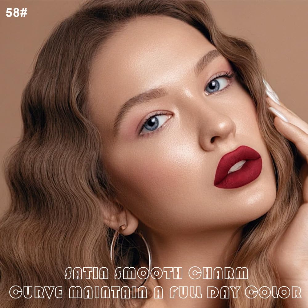 evpct 2Pcs Ruby Red Matte Lip Liner and Lipstick Combo Set for Women, Ruby Red Lip Combo Set Liquid Lips Stick Gloss and Lipliner Stains Set Long Lasting Waterproof, Lips Makeup 24 Hours originales-Velvo Beauty