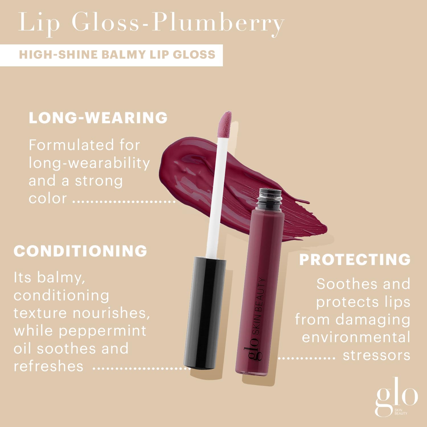 Glo Skin Beauty Lip Gloss (Plumberry) - Longwearing, High-Shine and Non-Sticky Finish, Add Color and Shine with Lip Nourishing Ingredients-Velvo Beauty