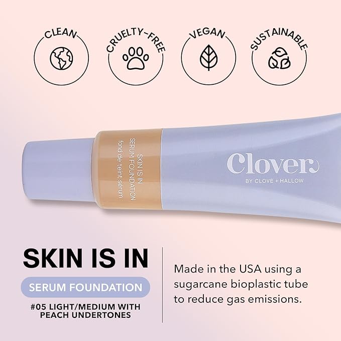Clover Skin Is In Serum Foundation | Hydrating Face Serum, Lightweight Foundation, Cruelty-Free & Vegan | With Squalane And Sunflower Seed Wax | 30 ml - Shade 05 (Light)-Velvo Beauty