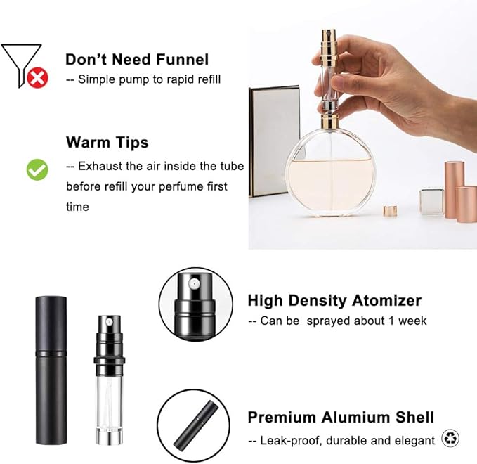 YEEJOK Travel Essentials for Women & Men - Refillable Perfume Bottles, Atomizer Spray Container, Mini Portable Easy Pump Refilled 5ml Bottle for Flying, Purse, Vacation-Velvo Beauty
