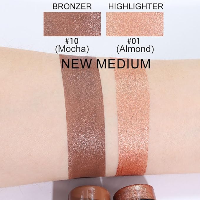 evpct 2Pcs Face Cream Contour Bronzer Sticks Makeup Highlighter Highlight Almond Mocha Creme Cheek Contour Sticks contorno en crema Bronzing Foundation Face Contour Stick Kit,1+10 New Medium-Velvo Beauty