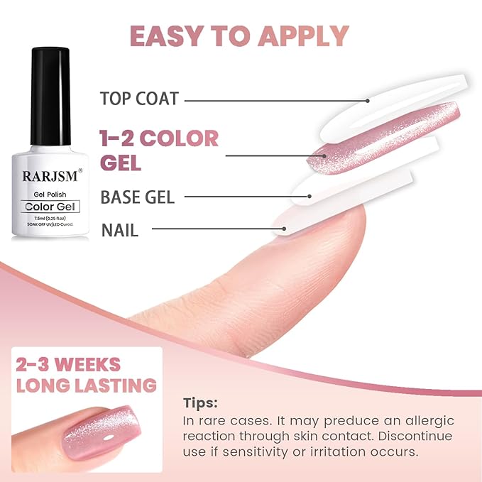 RARJSM Nude Cat Eye Gel Polish Set 6 Pcs Sparkle Diamond Glitter Sheer Purple Soft Pink Chanpagne Gold Velvet Ice Jelly Glass Cateye Gelpolish with Magnet Stick UV LED Curing Requires Home Manicure-Velvo Beauty