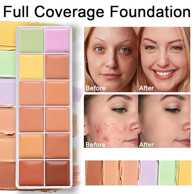 12 Color Correcting Concealer Palette With Concealer Brush, Cream Contouring Makeup Kit, Tattoo Concealer, Corrects Dark Circles Red Marks Scars Light Mediumor creamy concealer B1-Velvo Beauty