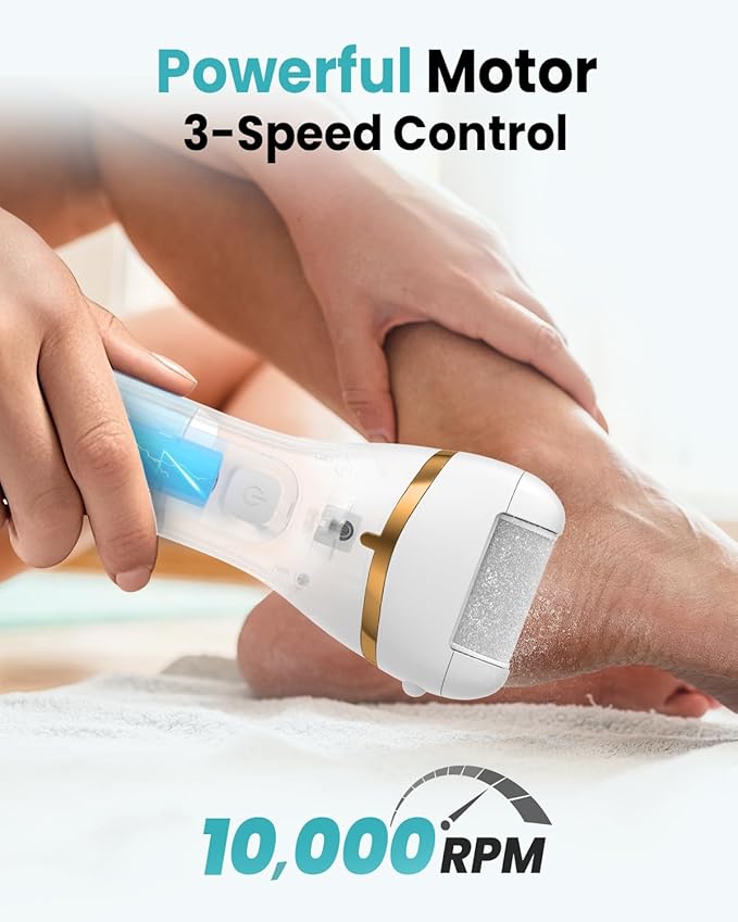 PUBOO Foot Callus Remover Electric 10000 RPM 3-Speed IPX7 Rechargeable Pedicure Kit for Hard Skin Women & Men. Portable Multi-Roller File Grinder Sander Scrubber with LED Display for Wet & Dry Feet-Velvo Beauty