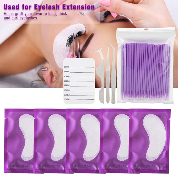 5 Pairs Under Eye Pads With Eyelash Holder Pallet and Brush and Tweezers Set, Lint Lash Extension Eye Gel Patches for Eyelash Extension Eye Mask Beauty Tool-Velvo Beauty