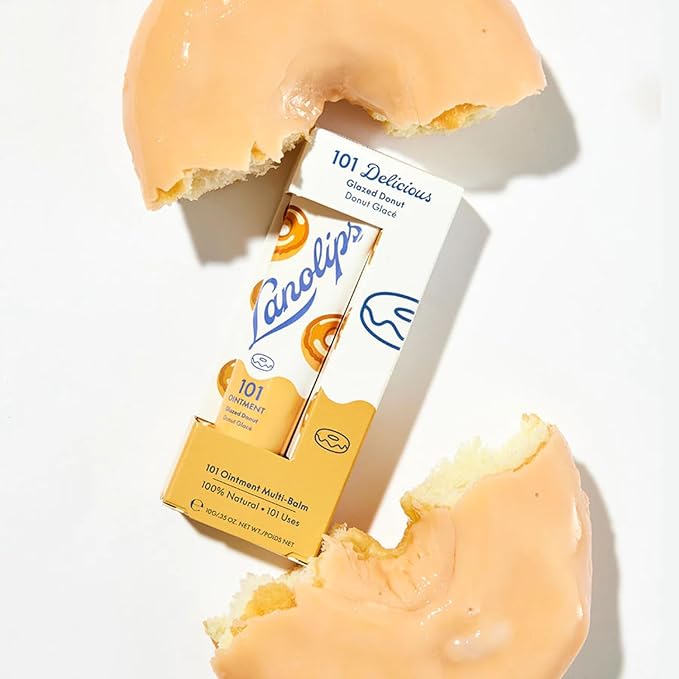 Lanolips 101 Delicious Glazed Donut - Lip Balm with Vitamin E Oil and Lanolin for Lip Hydration - Naturally Flavored Lanolin Lip Balm for Very Dry Lips - Dermatologist Tested (.35 Oz)-Velvo Beauty