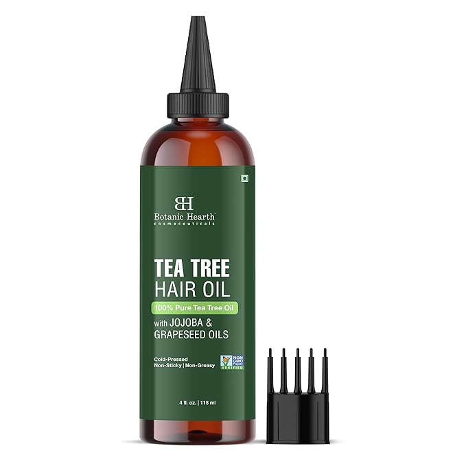 Botanic Hearth Tea Tree Oil For Hair (4 Fl Oz) | With Jojoba & Grapeseed Oils | Soothes Itchy Scalp & Fights Dandruff | Non Gmo Verified-Velvo Beauty