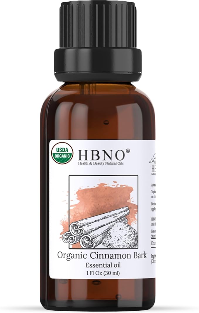 HBNO Organic Cinnamon Bark Essential Oil - 1 oz (30ml) Size - Ideal for Diffusers, Cleaning Agents, Skincare, and Haircare.-Velvo Beauty