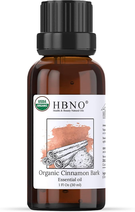 HBNO Organic Cinnamon Bark Essential Oil - 1 oz (30ml) Size - Ideal for Diffusers, Cleaning Agents, Skincare, and Haircare.-Velvo Beauty