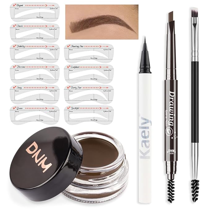 evpct Eyebrow Stencils Kit for Women Shaping, Eyebrow Shaper Makeup Kit, Eye Brow Stencil Shaper Tinting kits for Women, with Eyeliner, Eyebrows Pencil, Pomade, Brush and 10 Stencils, 05# SOFT BROWN-Velvo Beauty