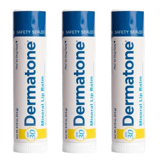 Dermatone Mineral Lip Balm SPF 30 | Moisturizing, Reef Safe, Oxybenzone Free | Broad Spectrum Sunburn Protection | Zinc Oxide Lip Sunscreen | Lip Balm with Sunscreen SPF 30 | 0.15 oz (3-Pack)-Velvo Beauty