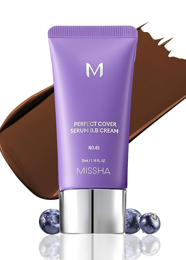 MISSHA M PERFECT COVER SERUM BB CREAM No.45 Deep Mocha- Deep with Cool Undertone, BB Cream by Cardi B Pick, Skin Tint, Tinted Moisturizer, Skin Care Foundation Makeup, Korean Makeup, 1.18 Fl oz-Velvo Beauty