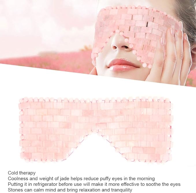 Jade Eye Mask,Jade Stone Cooling Mask,Jade Stones Anti-Aging Cooling Sleeping Eye Mask,Cold Eye Massager Eye Covers for Relief Eye Fatigue(Rose Quartz)-Velvo Beauty