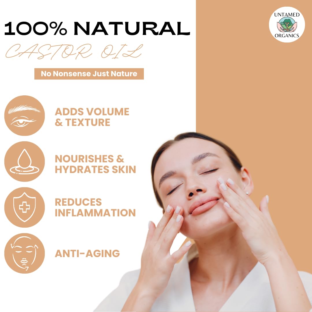 100% Organic Castor Oil Roll On For Eyebrows, Lips, Under Eyes, Eyelashes, Cuticles - Mess Free Roller Ball - Certified Organic, Cold Pressed, Hexane Free - Travel Sized Glass Bottle-Velvo Beauty