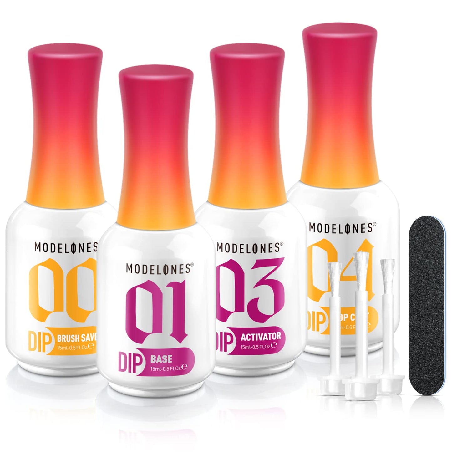 modelones Dip Powder Liquid Set 4+4 Pcs, Dip Powder System Set with Base Coat/Top Coat/Activator/Brush Saver/Manicure Tools for Nail Kit Art DIY Salon - 15ml/0.5oz-Velvo Beauty