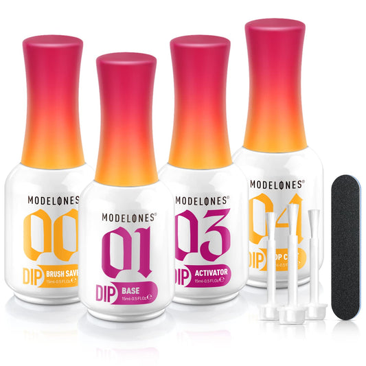 modelones Dip Powder Liquid Set 4+4 Pcs, Dip Powder System Set with Base Coat/Top Coat/Activator/Brush Saver/Manicure Tools for Nail Kit Art DIY Salon - 15ml/0.5oz-Velvo Beauty