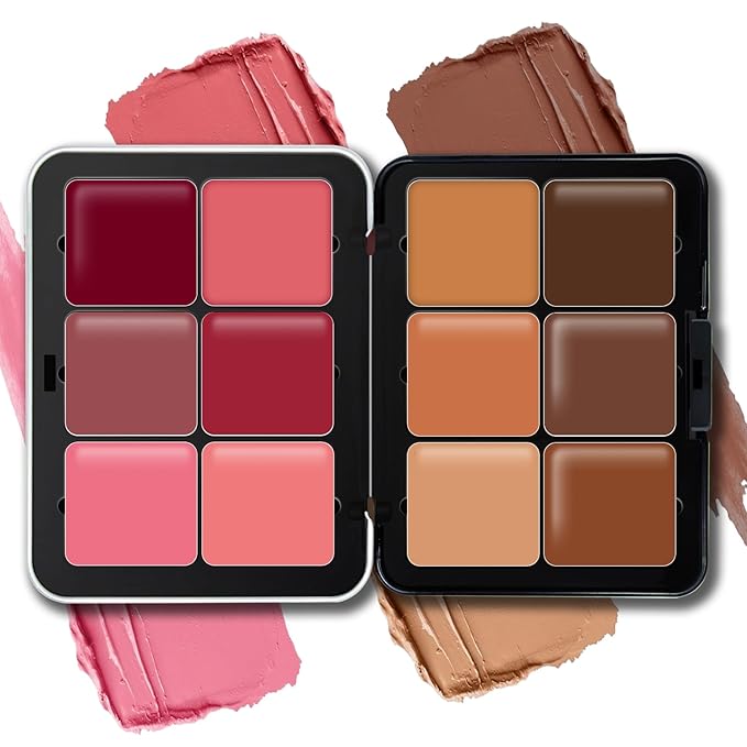 Cream Blush & Concealer Palette, 12 Colors, Long Wearing, Smudge Proof, Blendable Matte Finish, Face Makeup (02)-Velvo Beauty