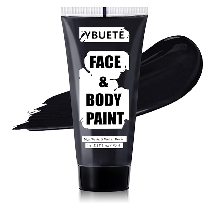 Black Water Based Face Body Paint, 2.37 OZ Large Tube Full Coverage Washable Face Paint Cream for Adult Carnival Cosplay Halloween SFX Skull Joker Zombie Vampire Skeleton Goth Makeup-Velvo Beauty