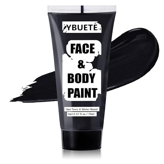Black Water Based Face Body Paint, 2.37 OZ Large Tube Full Coverage Washable Face Paint Cream for Adult Carnival Cosplay Halloween SFX Skull Joker Zombie Vampire Skeleton Goth Makeup-Velvo Beauty