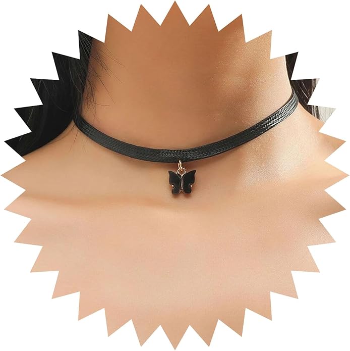Vintage Black Choker Necklace Chain Goth Leather Choker Butterfly Pendant Necklace Velvet Choker Punk Necklace Rock Statement Butterfly Necklace Charm Jewelry Gift for Women and Girls-Velvo Beauty
