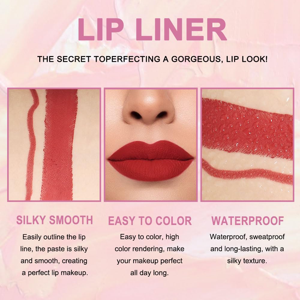 Kaely 2-in-1 Red Lip Liner & Lipstick Set Kit for Women, Matte Lips Kit with Lip Liner Lip Stains Long Lasting Waterproof 24 Hour Lipstick and Lip Liners Combo Lipliners Pencil Set 01-Velvo Beauty