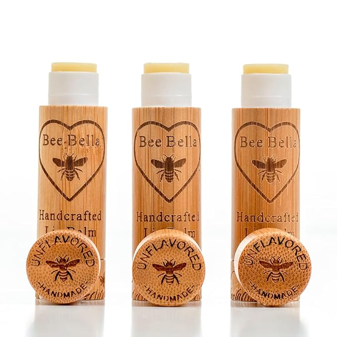 Bee Bella Lip Balm, Unscented (Unflavored), 3 Pack - Hydrating, Moisturizing Lip Care, 100% Natural, Original Organic Beeswax with Vitamin E, Handmade in USA-Velvo Beauty