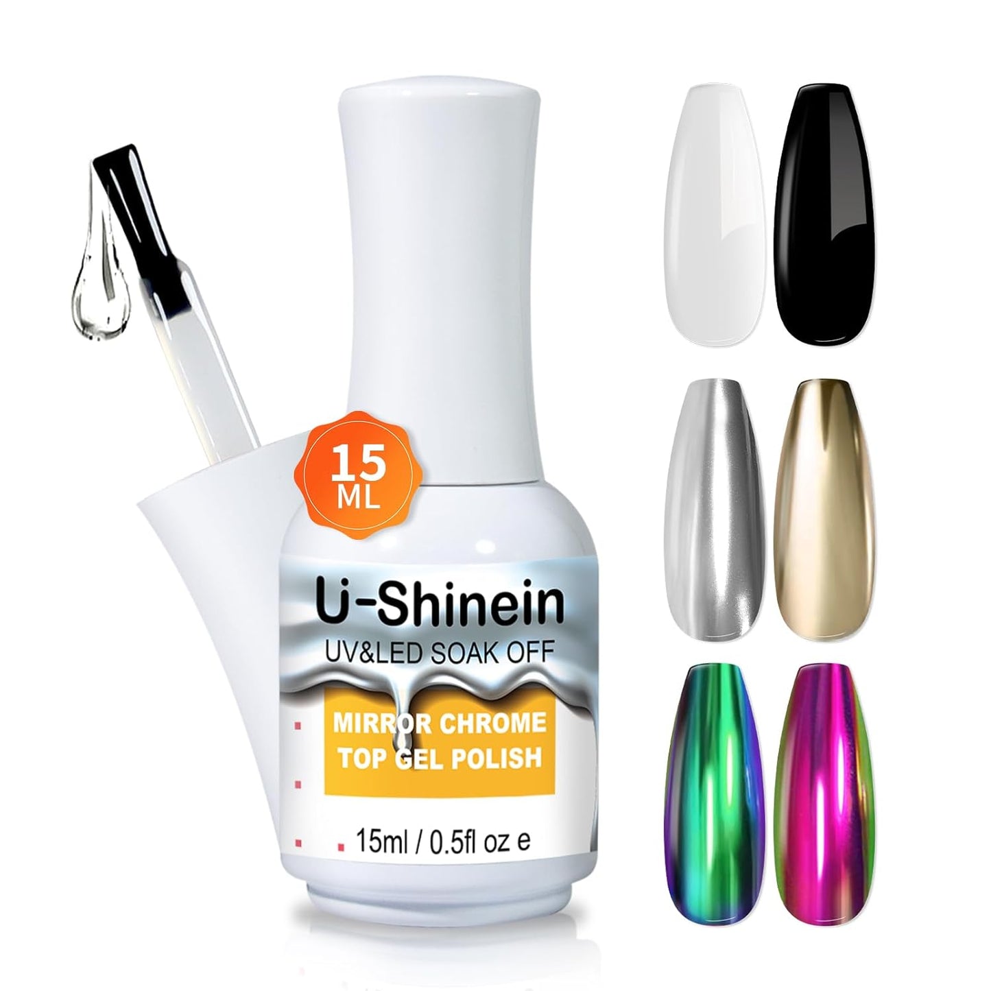 15ml Top Coat for Metallic Painting Gel, No Wipe Top Gel Polish for Metallic Gel Nail Polish, Chrome Nail Polish, Chrome Nail Powder, Mirror Nail Gel, Easy to Make Mirror Chrome Effect-Velvo Beauty