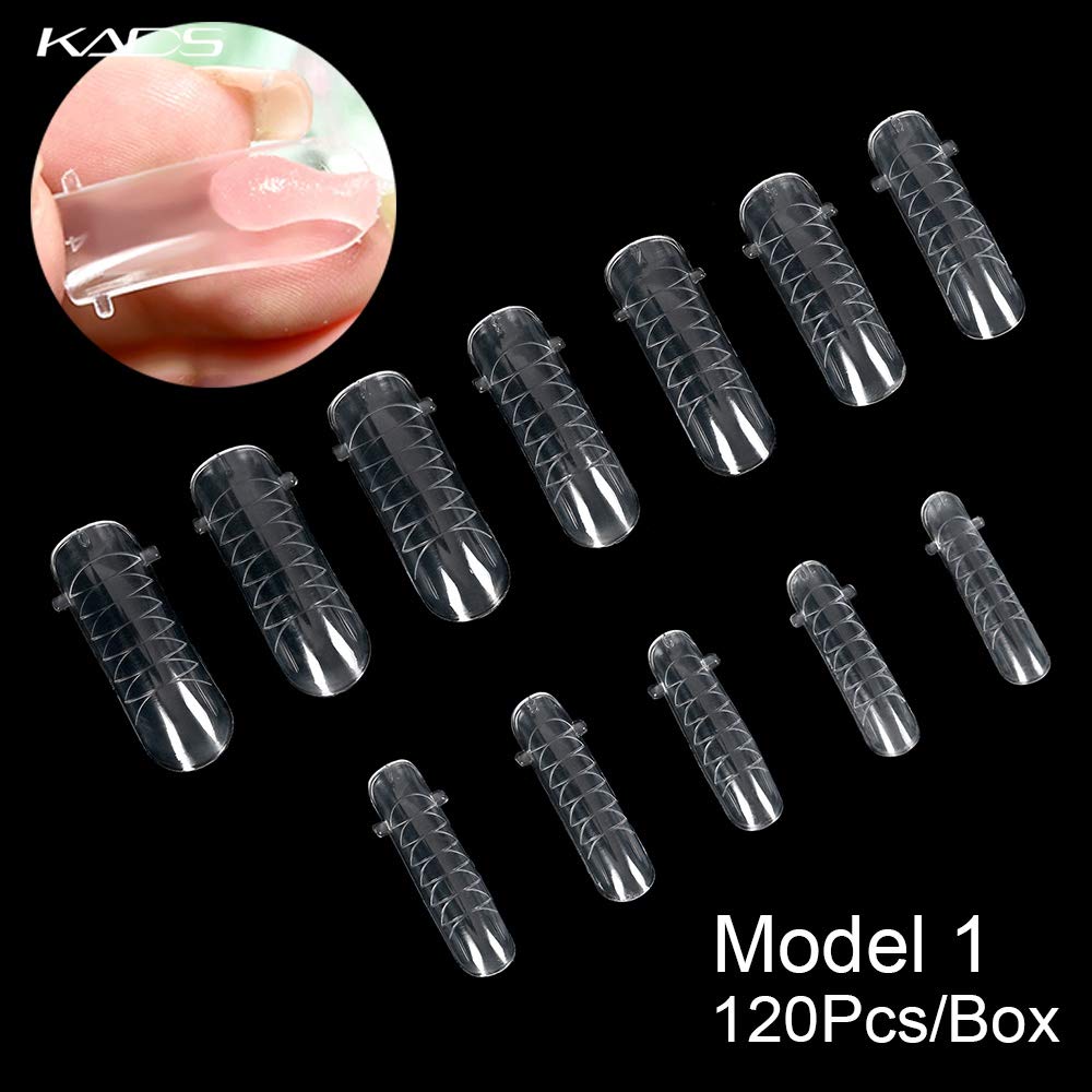 KADS 120PCS Clear Full Cover Dual Nail System Form UV Gel Acrylic Nail Art Mold Artificial Nail Tips with Scale for Extension (MODEL 2)-Velvo Beauty