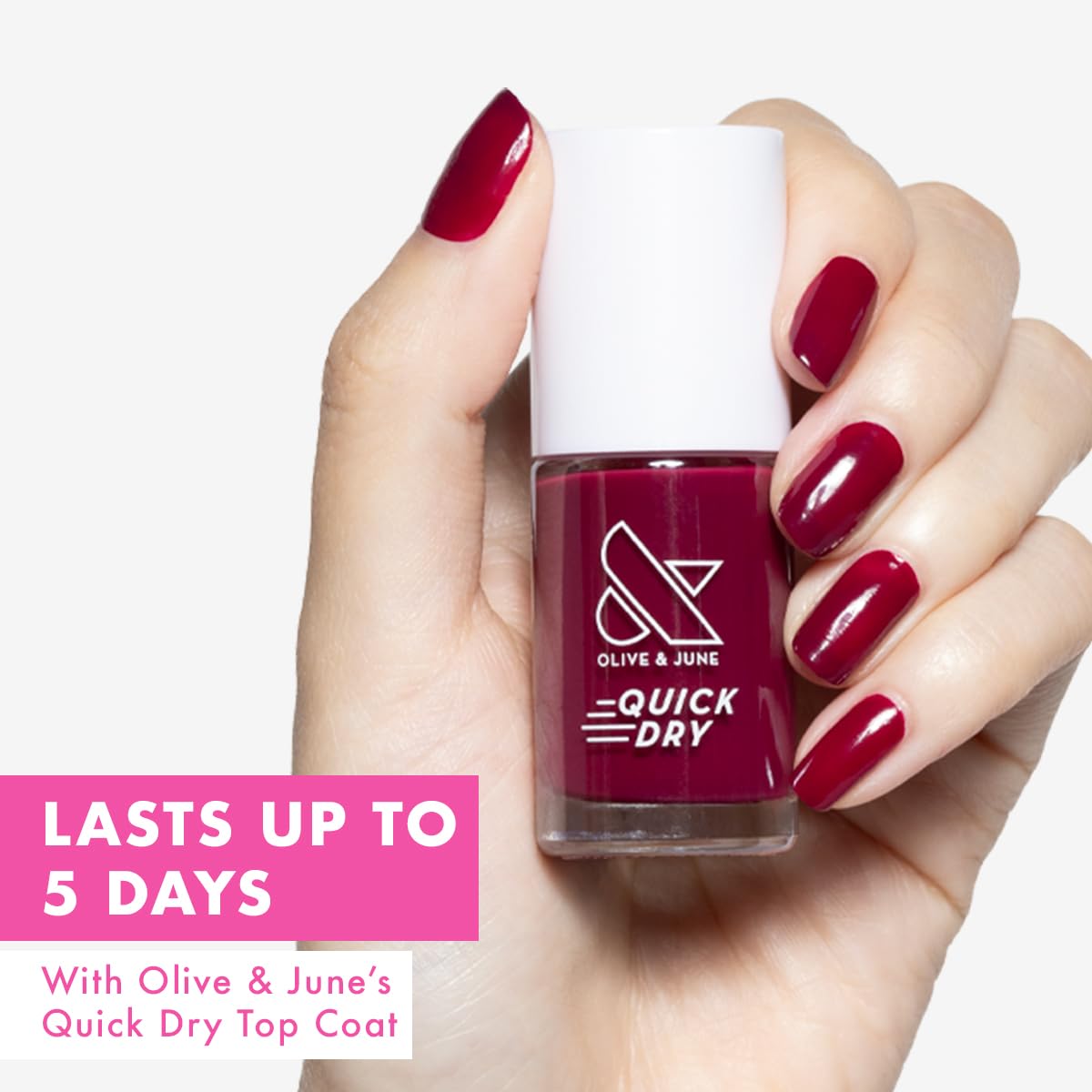 Olive & June Quick Dry Nail Polish | Instant, Fast-Drying, Smudgeproof Color | 15-free, Vegan, Cruelty-Free Formula | Lasts up to 5 Days | Salon-Quality Manicure, Pedicure at Home | Mulberry | Maroon-Velvo Beauty