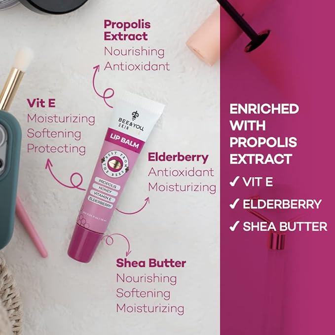 Bee and You Elderberry and Propolis Extract Lip Balm, Beeswax, Shea Butter, Vitamin E, 100% Natural Moisturizing Lip Balm, Chapstick, Chapped Lips Treatment Severe, 10ml-Velvo Beauty