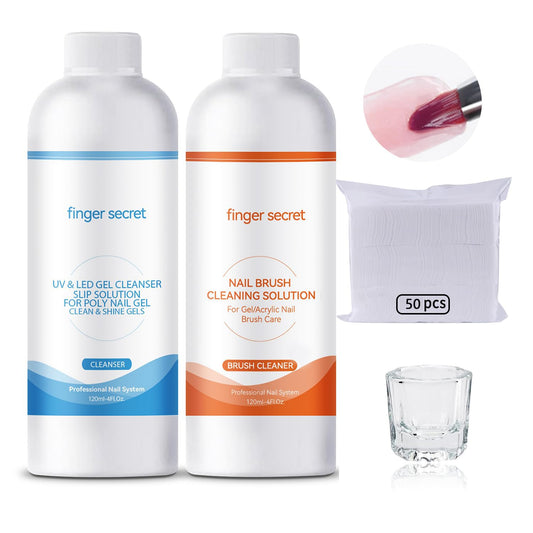 Slip Solution Kit Slip Solution & Nail Brush Cleaner Slip Solution for Poly Gel Nails Quickly Clean Nail Brushes with Glass Cup Nail Cleaning pads Easy DIY Poly Gel Nail at Home-Velvo Beauty