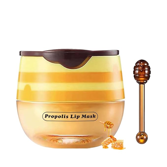 1 PCS Bee Lip Balm Lip Mask Honey Pot, Honey Moisturizing Sleeping Lip Mask Overnight with Sticks, Lip Balm Honey Pot Lip Balm Hydrating Prevention Dry and Crack Lip Scrubs Exfoliator-Velvo Beauty