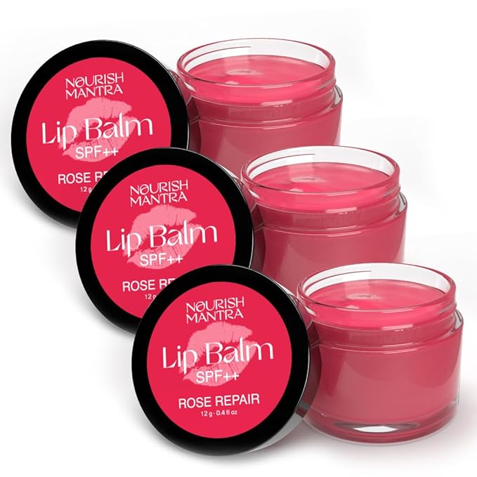 Nourish Mantra Rose Repair Lip Balm with SPF | Made with Rose Extracts, Olive oil, Shea Butter, Vitamin E & Avocado Oil | For Dry, Chapped and Dark Lips | Best for Both Women and Men | 12g-Velvo Beauty