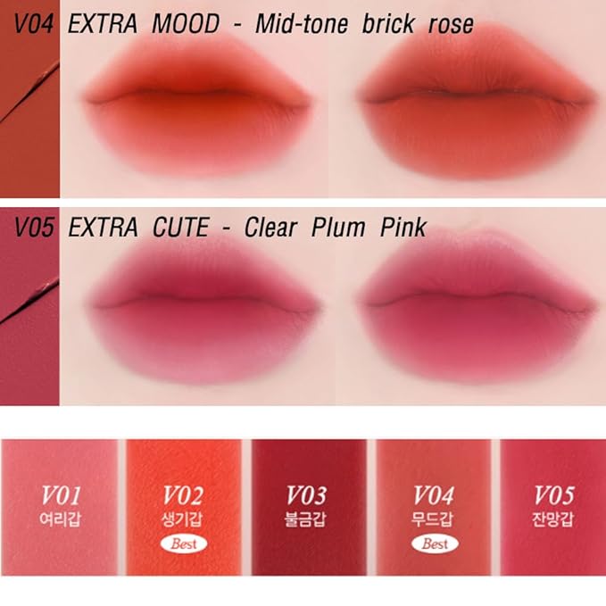 BBIA Last Velvet Tint - Soft & Creamy Matte Finish Lip Stain, Blur Effect with Velvety Texture, Long-Lasting, High Pigment, Lightweight, Non-Drying, Vegan, Korean Lip Makeup (V02 EXTRA BOUNCE)-Velvo Beauty