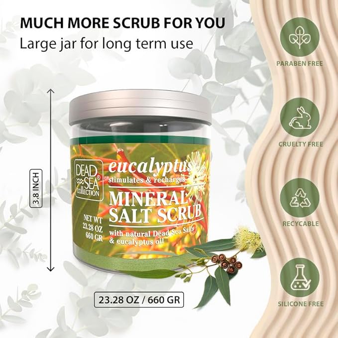 Dead Sea Collection Eucalyptus Salt Scrub – Exfoliating Body Scrub for Women – Moisturizing and Nourishing Skin – with Pure Oils and Dead Sea Minerals (23.28 Oz)-Velvo Beauty