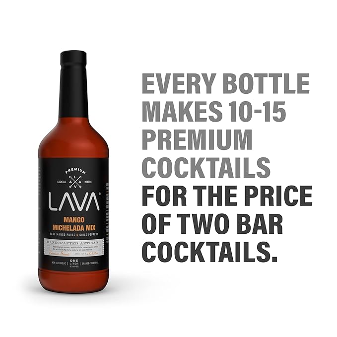 (3-Pack) LAVA Premium Mango Michelada Mix Made With Real Mango Puree, Ancho Chile Peppers, New Mexico Chile, Tamarind, Vegan, 1-Liter (33.8oz) Glass Bottle, Ready to Use-Velvo Beauty